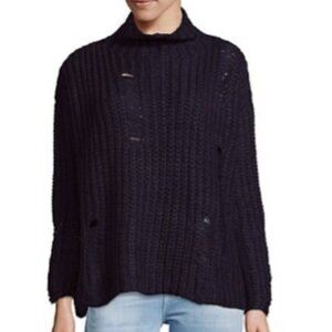 Oversized cropped chunky distressed navy blue sweater